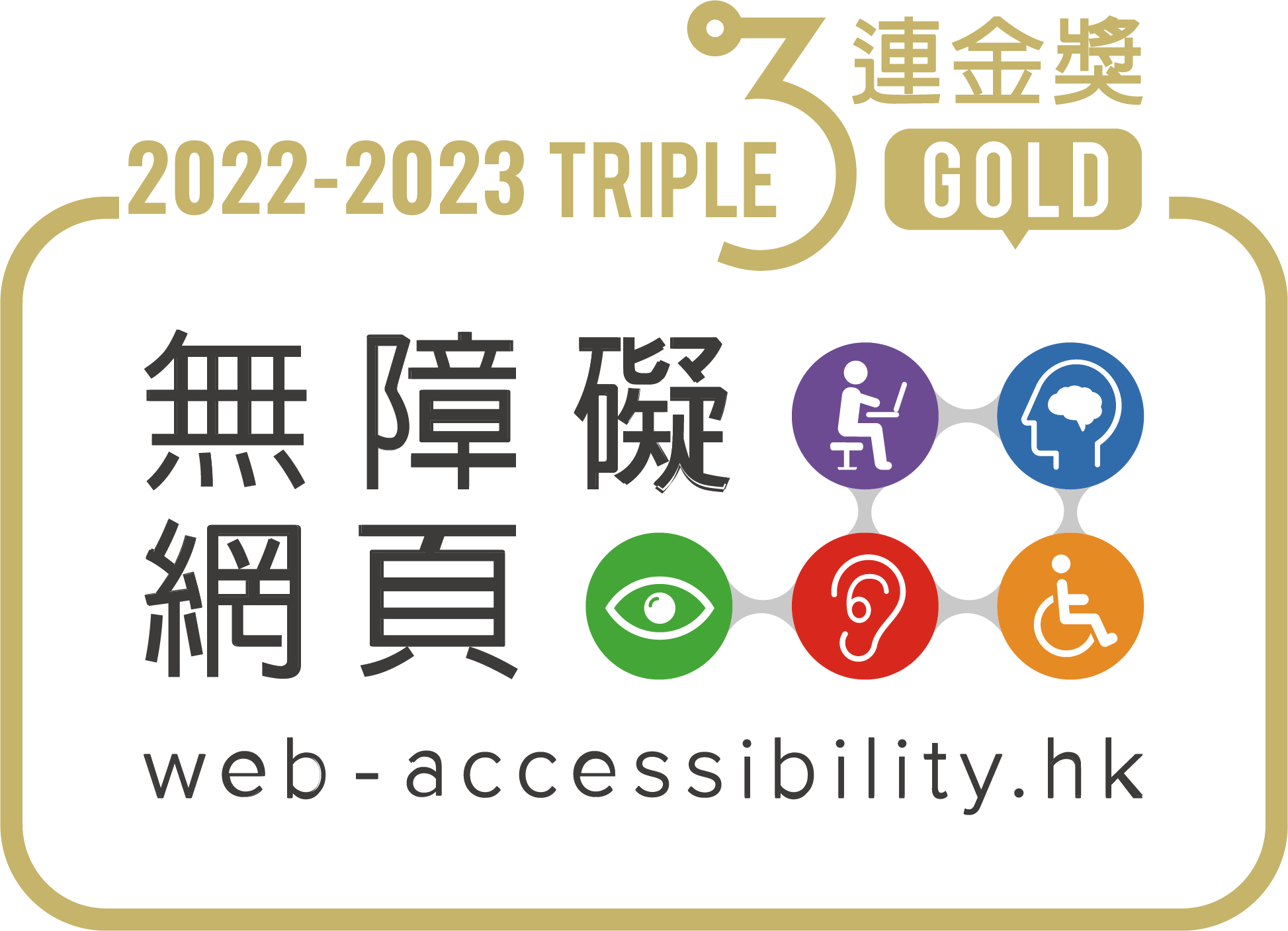 2022-2023 無障礙網頁嘉許計劃3連金獎標誌